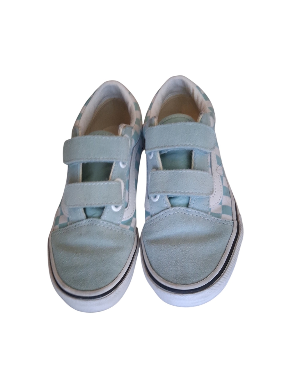 Old Skool V Kids Size 1.0 Blue White Checkerboard Velcro Sneakers